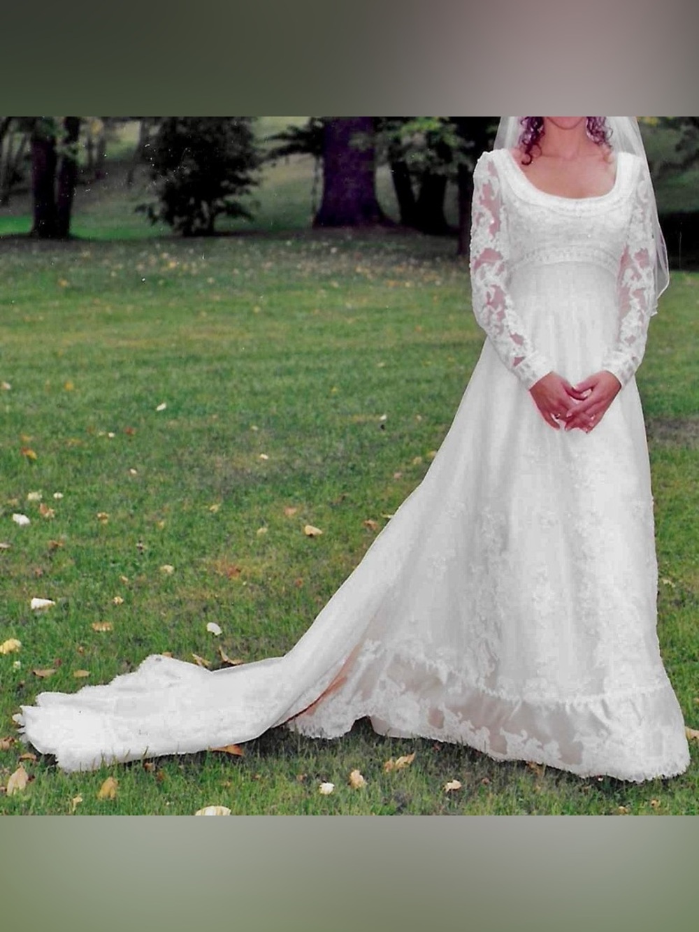 Christos Vintage Couture Wedding Dress Long Sleeve A-Line Silhouette - Picture 16 of 16